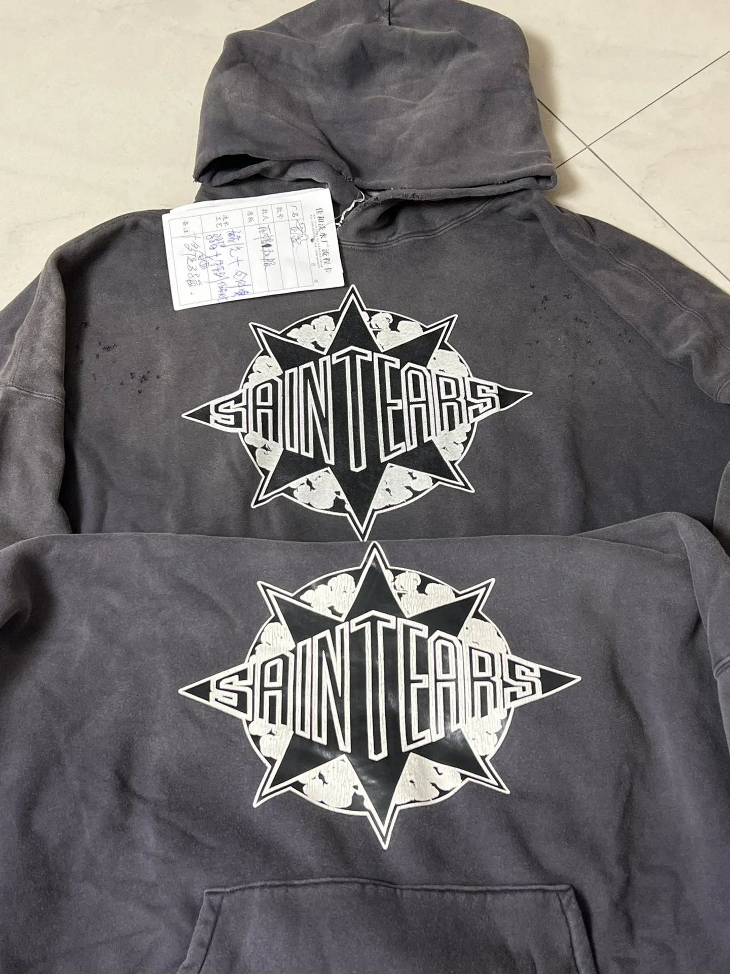 Proofing vS ZP DENIM TEARS x SAINT Mxxxxxx SAINT TEARS Hoodie/BLK Pentagram cotton ripped distressed hoodie washed black S-XL